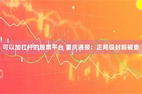可以加杠杆的股票平台 重庆通报：正局级封毅被查
